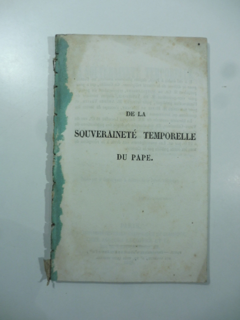 De la souverainetè temporelle du Pape
